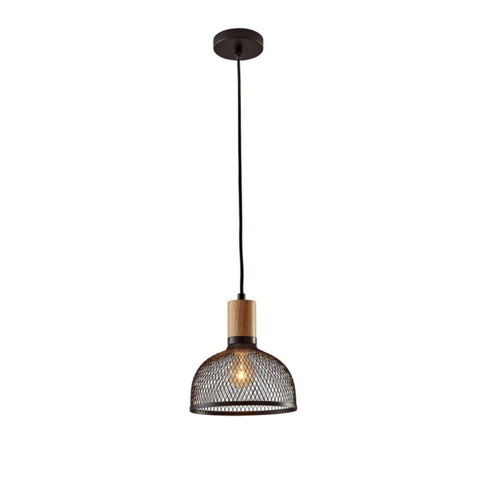 Dale Small Pendant Black - Industrial Mesh Shade Wood Accent 72" Cord
